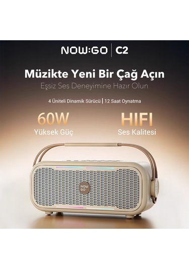 Nowgo C2 60w Taşınabilir Rgb Bluetooth Hoparlör Ipx4 Parti Speaker Bej