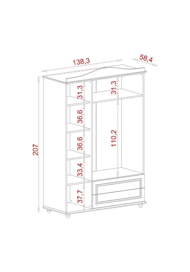 Meltem Kids Carino Gri Üç Kapılı Camlı Dolap