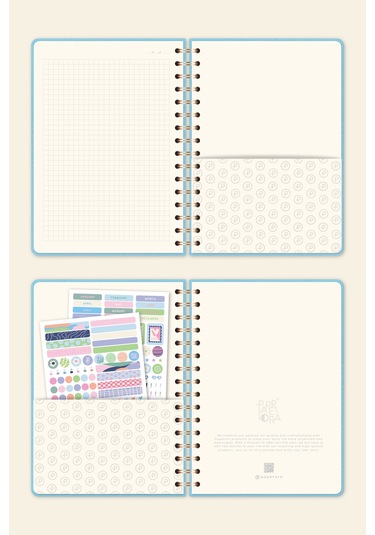 A5 Spiralli Sert Kapak Keten Kareli Tarihsiz Not Defteri Mavi Mavi