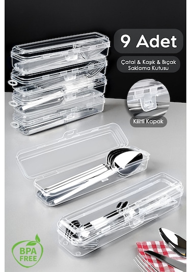 9 Adet Çatal Bıçak Kaşık Saklama Kutusu - Kaşıklık Saklama Kabı Çeyizlik Organizer Düzenleyici Şeffaf
