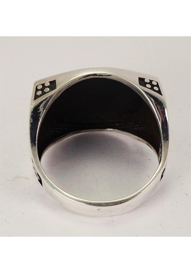 Otantik Selçuklu Motifli Yeşil Mineli Erkek Gümüş Yüzük