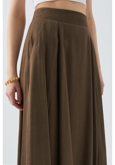 4631 Kadın Parçalı Kloş Etek Haki Haki