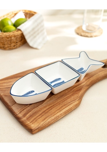 Madame Coco Marine 3 Parça Sunum Tabağı Taba0000000118 Sunum Tabağı-mavi/beyaz