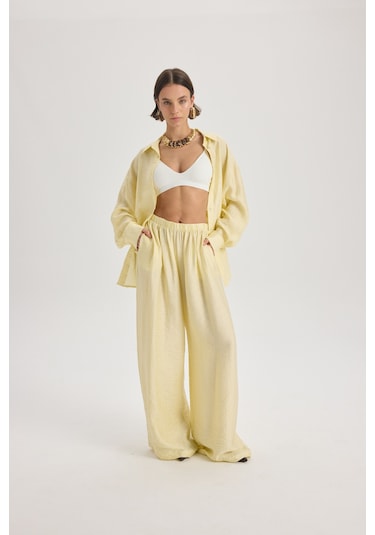 Mai Collection Mai Studios Co. Yovena Düğme Detay Sarı Oversize Gömlek sarı