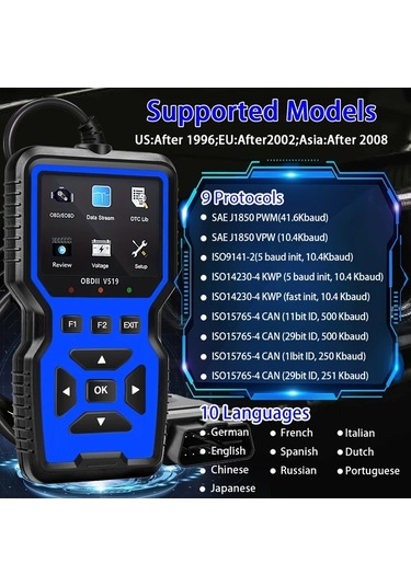 Xuweiwei Mavi Obd2 Okuyucu Araba Arıza Teşhis Cihazı Motor Kod Tarayıcı Voltaj Test Aleti Obdıı
