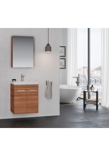 Orka Enez 65 Cm Mdf Teak Banyo Dolabı Alt Modül Ve Lavabo