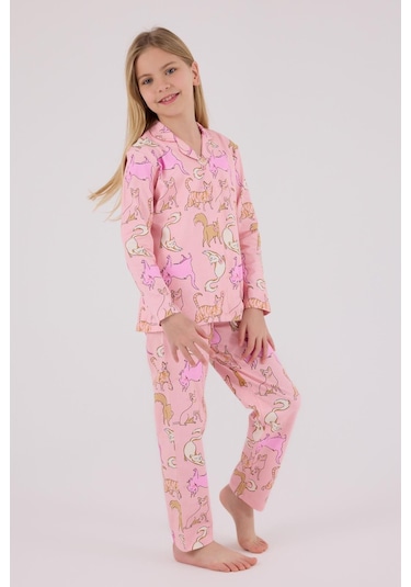 Rolypoly Kız Çocuk Gömlek Pijama Açık Pembe-1761 Pembe