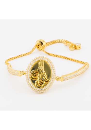 925 Ayar Gümüş Altın Yaldızlı Osmanlı Tuğralı Asansörlü  Bileklik