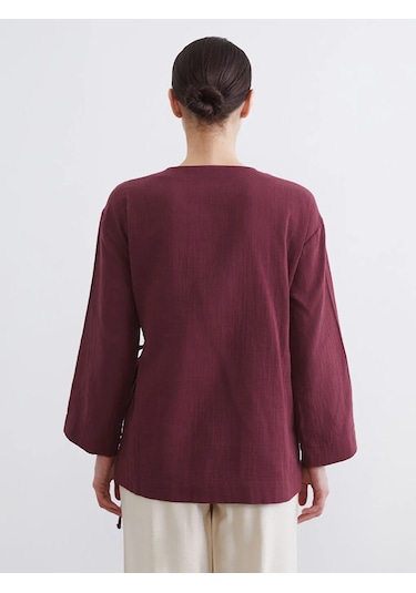 Lc Waikiki Bordo Kruvaze Yaka Kadın Müslin Kimono