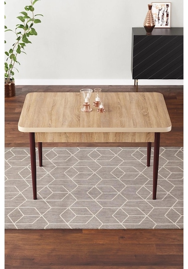 Vera 70x110 Mdf Meşe Masa Metal Ayaklı Sabit Üst Kalite Mutfak Masası, Salon Masası,yemek Masası Meşe Kahverengi