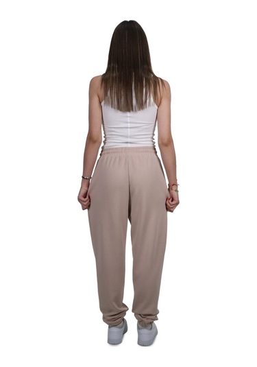 Kadın Modal Kumaş Lastikli Paça Bej Jogger Pantolon Bej