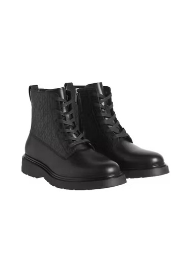 Erkek Monogram Desenli Fermuarlı Combat Bot - Siyah Black / Black Solid