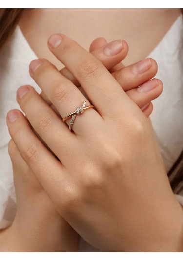 Veronika 925 Ayar Gümüş Altın Kaplama Kristali Taşlı Düğüm Yüzük 162194168 Altın