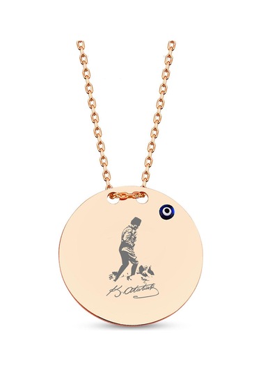 925 Ayar Gümüş Nazar Boncuklu Figürlü Plaka Kolye Gümüş