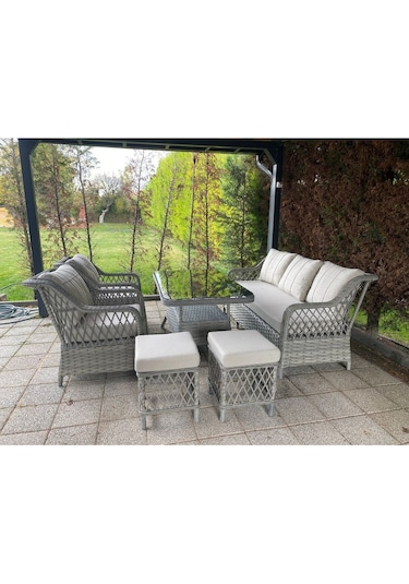 Petra Rattan 3 1 1 Masa 2puf Bahçe Balkon Mobilyası,vizon