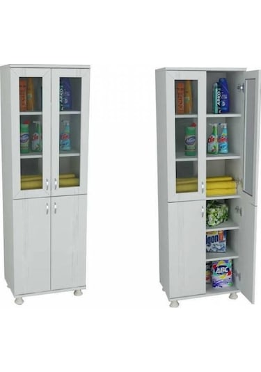 Mdf Lake Pleksi Cam Mutfak Ve Banyo Boy Dolabı Geniş Demonte Beyaz