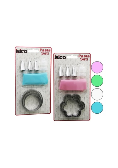 8pcs Pasta Süsleme Seti - 3-kurabiye Kalıp Yuvarlak - Çiçek 1-kr Çok Renkli