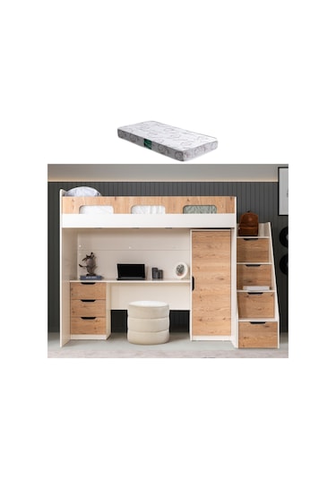 Ranza, Münih Ranza Masa Dolap - Ceviz - 1 Adet Comfort Yatak 90 x 200