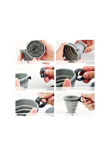 Fochsia Katlanabilir Silikon Seyahat Kahve Kupası Kamp Ve Yolculuk İçin Kapaklı Gri