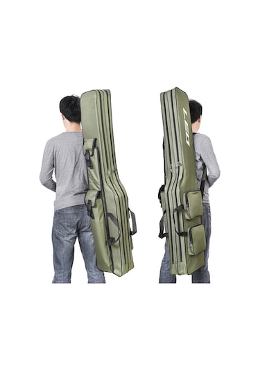 İki Katmanlı 130 Cm Olta Makara Çantası Olta Kamışı Yeşil Ordu