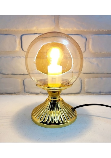 Modern Dekoratif Lake Gold Metal Ayaklı Glob Bal Camlı Abajur Gold