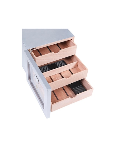 Cohiba Çekmeceli Sedir Humidor Puro Kutusu Gümüş