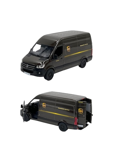 Çek Bırak Diecast Model Araba 10 Cm - Mercedes Sprinter Kargo Arabası Ups Metal Açılabilir Kapılı