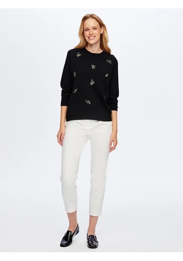 Faik Sönmez Boncuk Nakış Detaylı Uzun Kollu Kadın Triko Bluz W26trb018 Siyah