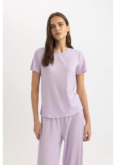 DeFacto Regular Fit Bisiklet Yaka Kısa Kollu Pijama Üstü-Fall in Love B6701AX24SPPR77