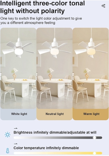 Hallow Çıkarılabilir E27 Kafa Sonsuz Bölünmüş Fan Lambası Beyaz