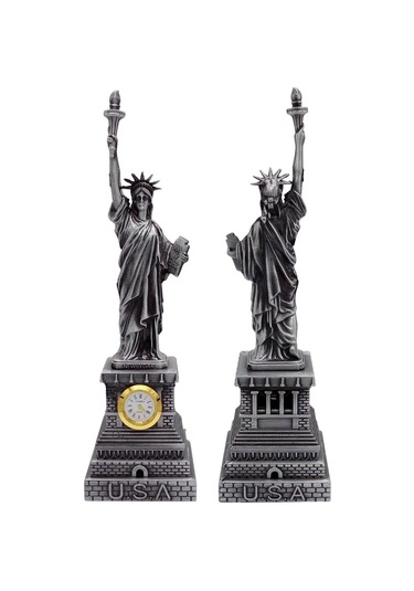 Metal Saatli Özgürlük Heykeli Gümüş Vintage Dekor Usa 25cm
