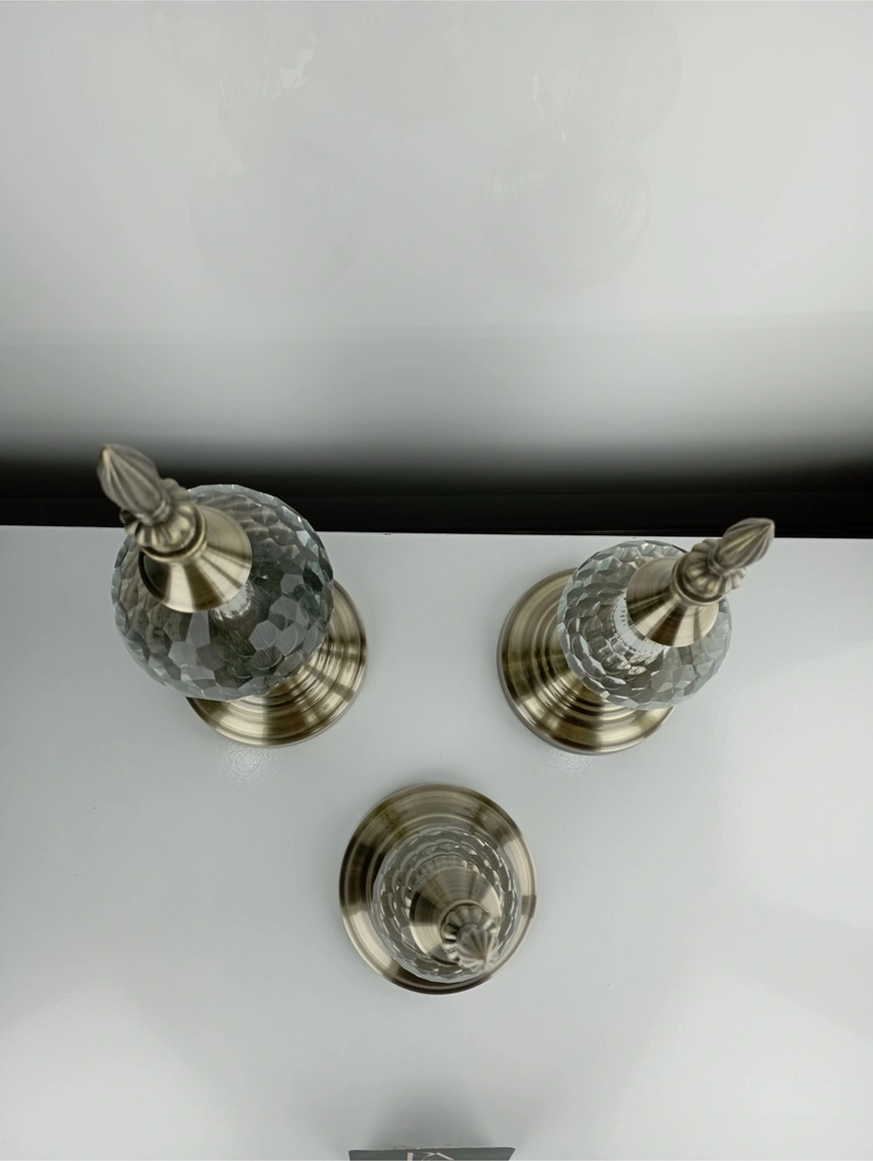 Alm-krşk-esktm Kristal 3lü Metal Dekoratif Obje Biblo Süs Eşya Salon Aksesuar Tv Sehpa Masa Konsol Ofis Salon Dekor