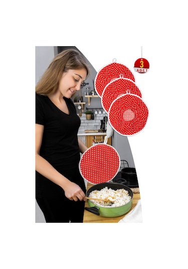 3 Adet Şık Ve Pratik Demlematik: Pilav Demleme Örtüsü , Tencere Kapağı Bonesikırmızı Puantiye
