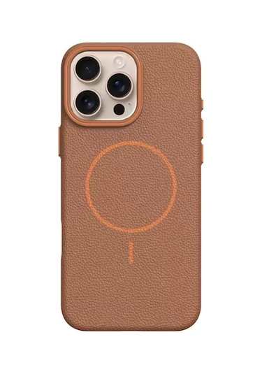 Apple Uyumlu iPhone 15 Plus Beats Magsafe Deri Görünümlü Silikon Kılıf Kapak Turuncu