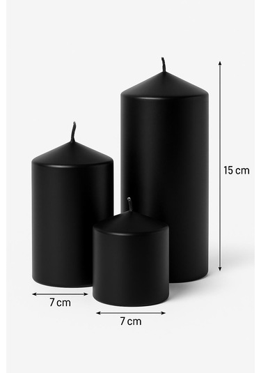 Silindir Mum 3lü Set Siyah Siyah