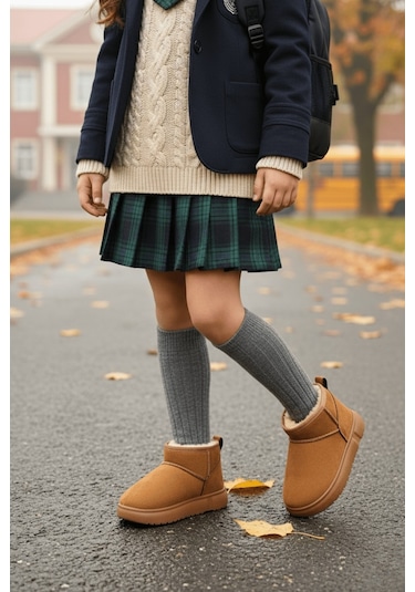 Muggo Dippery Çocuk Kalın Taban İçi Tüylü Günlük Mini Yarım Bot Taba