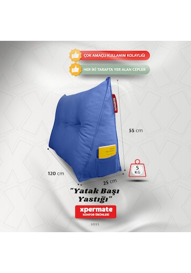 Yatak Başı Yastığı Sırt Ve Bel Destek Yastığı 120 Cm Mavi