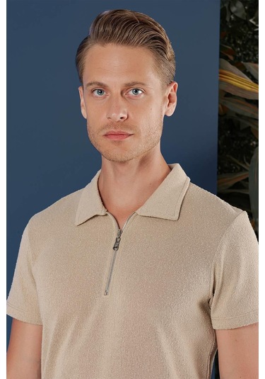 Ts 871 Slim Fit Bej Spor T-shirt Bej