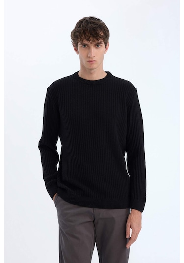 DeFacto Standart Fit Bisiklet Yaka Dokulu Triko Kazak E0811AXNSBK27