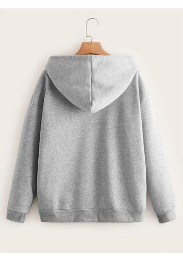 Kadın Oversize Gri Fermuarlı Hırka Sweatshirt Gri