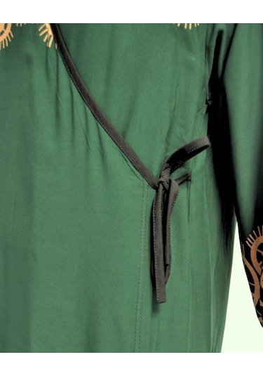 Halkalı Desenli Kruvaze Namaz Elbisesi Yandan Bağlamalı, Rahat Kesim 36 46 Beden Yeşil