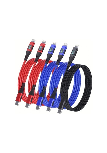 Honeybeeshop 5 Adet İphone Şarj Kablosu Usb C Mfi Nylon Örgülü 2 Metre 5li Set Mavi Mavi Yeşil Yeşil Siyah İphone 14 13 12 11 İpad Uyumlu