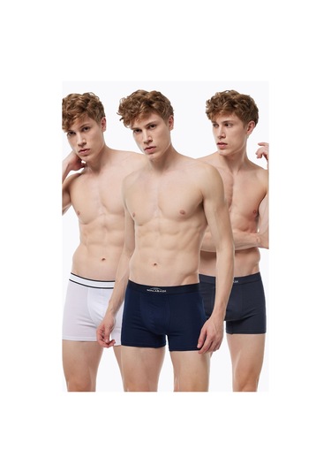 Malabadi Erkek Lacivert Beyaz Füme 3 Lü Pamuk Elastan Boxer 3m075 Lacivert-beyaz-füme