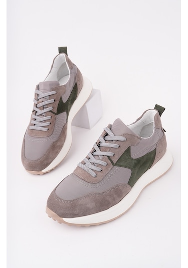 Muggo Svenson Kalın Taban Bağcıklı Hakiki Deri Erkek Günlük Sneaker Spor Ayakkabı Haki