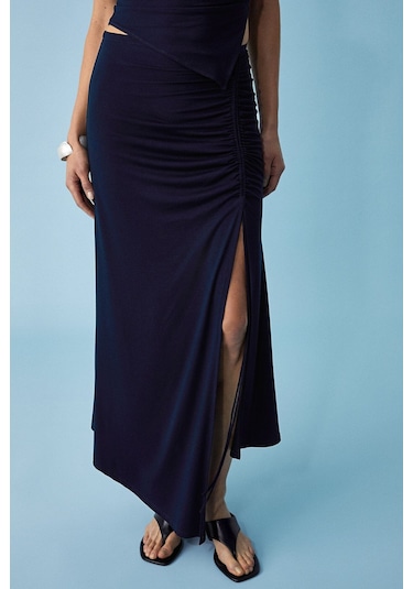 GRIMELANGE Jalgru Kadın Regular Yırtmaçlı Lacivert Etek Lacivert