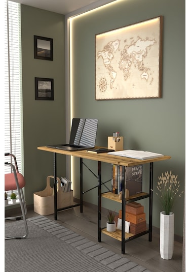60x120 Metal Ayaklı 2 Raflı Çalışma Ofis Masası  Atlantik Çam
