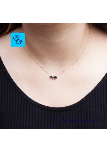 Mistik Topaz Taşlı Fiyonk Kolye Rose - Gold -  Gümüş