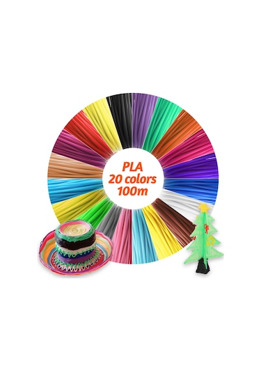 Tenfowee Pla Malzeme 3d Yazıcı Kalemi Filamenti, 1.75mm Dairesel Kesit, 20 Renkli Toplam 100m , Çevre Dostu Kutulu 20 Bobin Seti