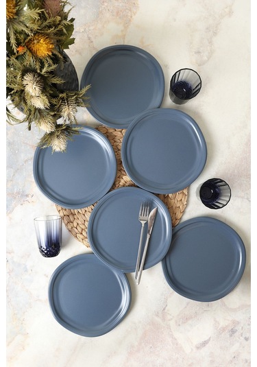 Keramika Mat Mavi Bloom Pasta Tabağı 24 Cm 6 Adet 399 Mavi