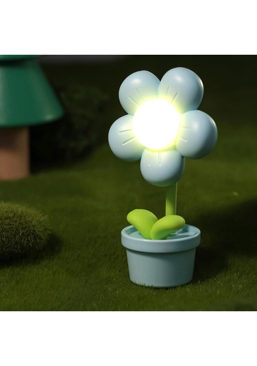 Çocuklar İçin Çiçek Gece Lambası Yumuşak Işık 360 Derece Bükülebilir Pille Çalışan Yatak Başı Lambaları Oturma Odası İçin Mavi